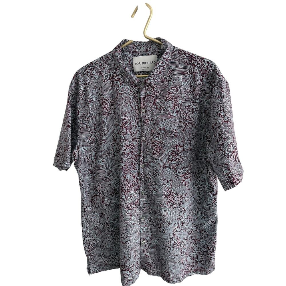 TORI RICHARD Hawaii Cotton Lawn Fish Coral Short Sleeve Button Down Shirt XL USA - Picture 3 of 9